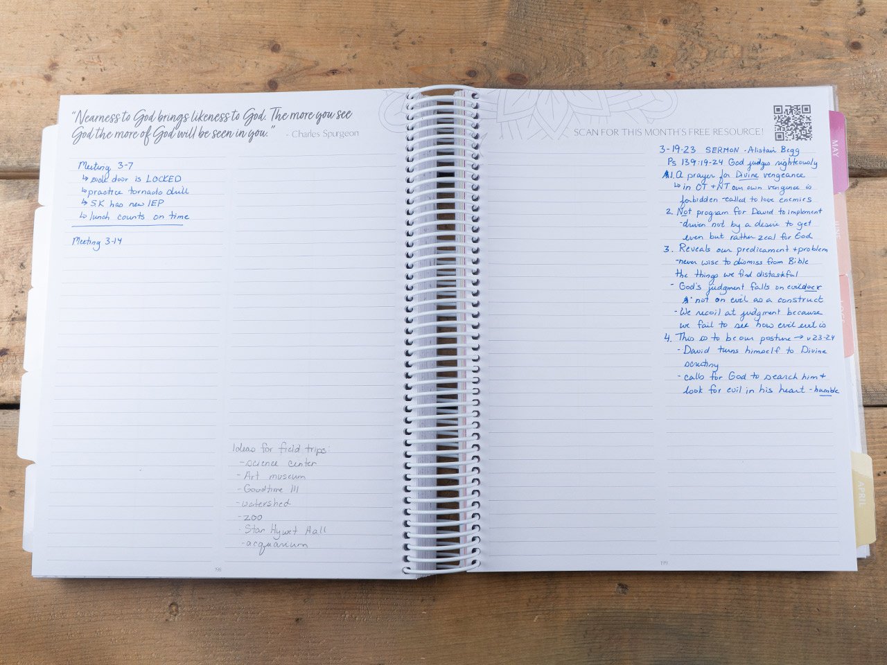 Blank pages from Pray & Plan Christian teacher planner